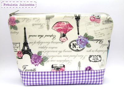 Kosmetiktasche „Paris“ – lila-weißes Karo