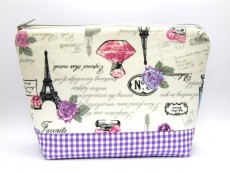 Kosmetiktasche „Paris“ – lila-weißes Karo